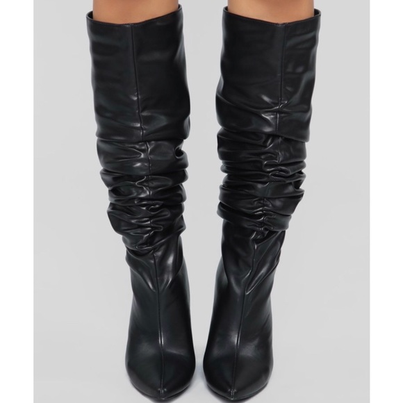 Black Slouchy Boot with Block Chunky Heel - Picture 2 of 5